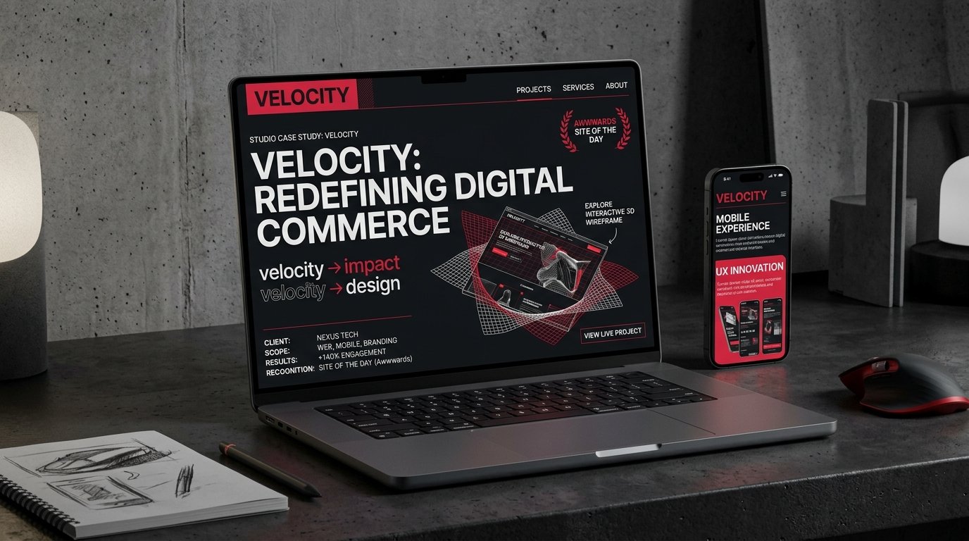 Studio Velocity Interactive Brutalist UI Mockup